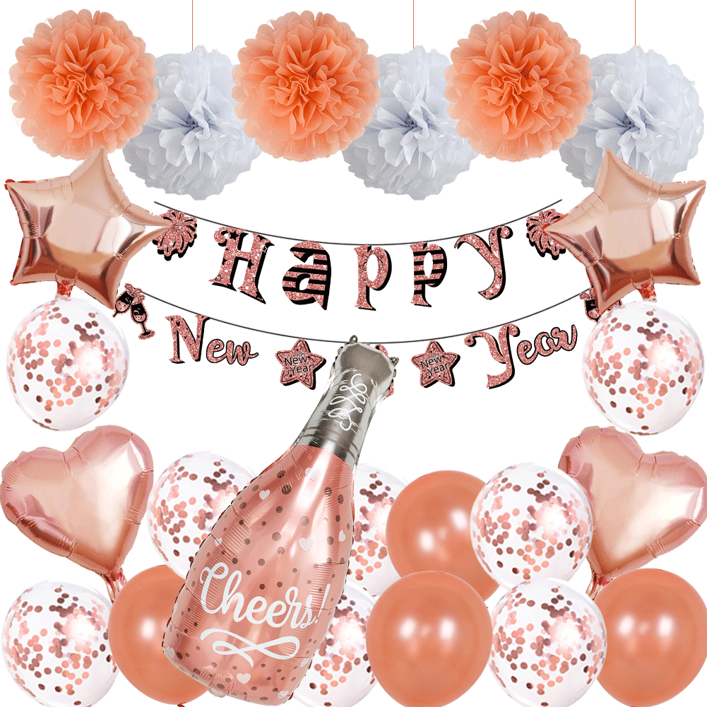 Set de Globos de Año Nuevo, Pancarta de Feliz Año Nuevo, Decoración de Globos para Fiesta Internacional