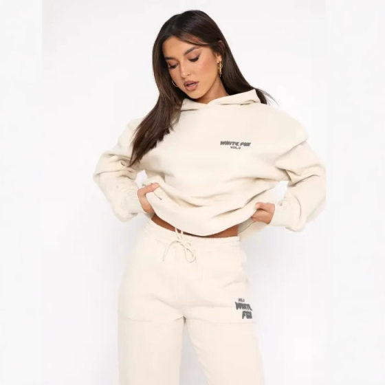 Street Hooded Sweater suit Printed Foam Fashion Hip Hop Skateboard Casual Women's fleece-lined Sports Pants Sports