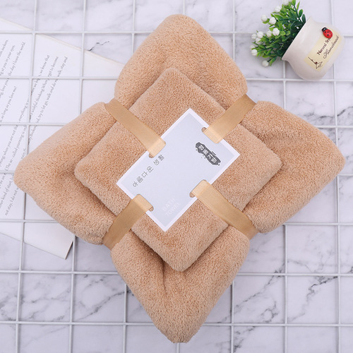 Coral Fleece Towel Set for Couples, Household Water- Absorbent Quick-Drying Beach Gift Set with LOGO Manufacturer