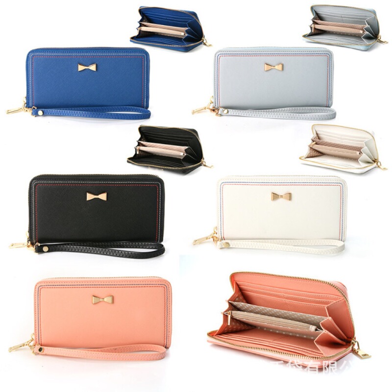 Japanese style mid-length fashion zipper hand wallet sweet bow hand-held large capacity change phone bag