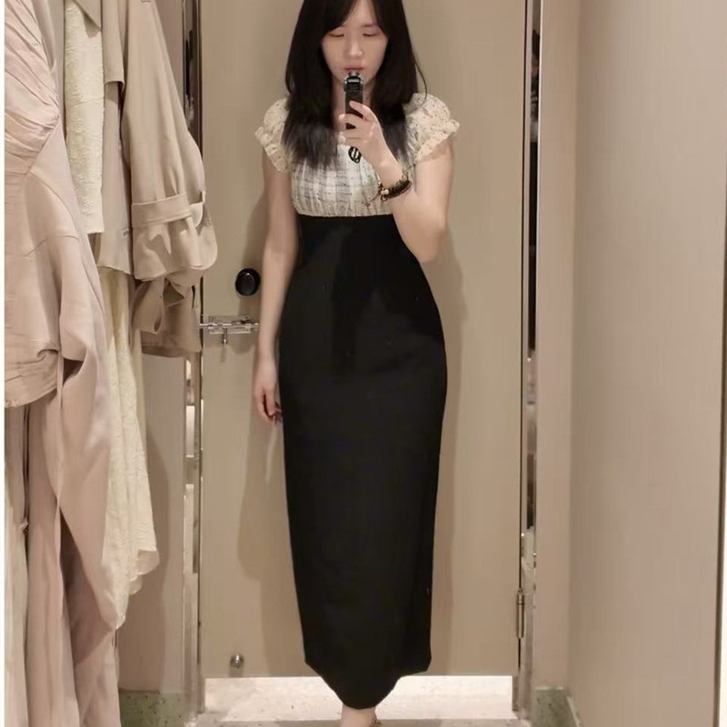 Japanese Style 2026 Summer Sweet Two-Piece Ruffled Off-Shoulder Patchwork Waist-Cinching Slimming Empire Dress Short-Sleeve Dress for Women