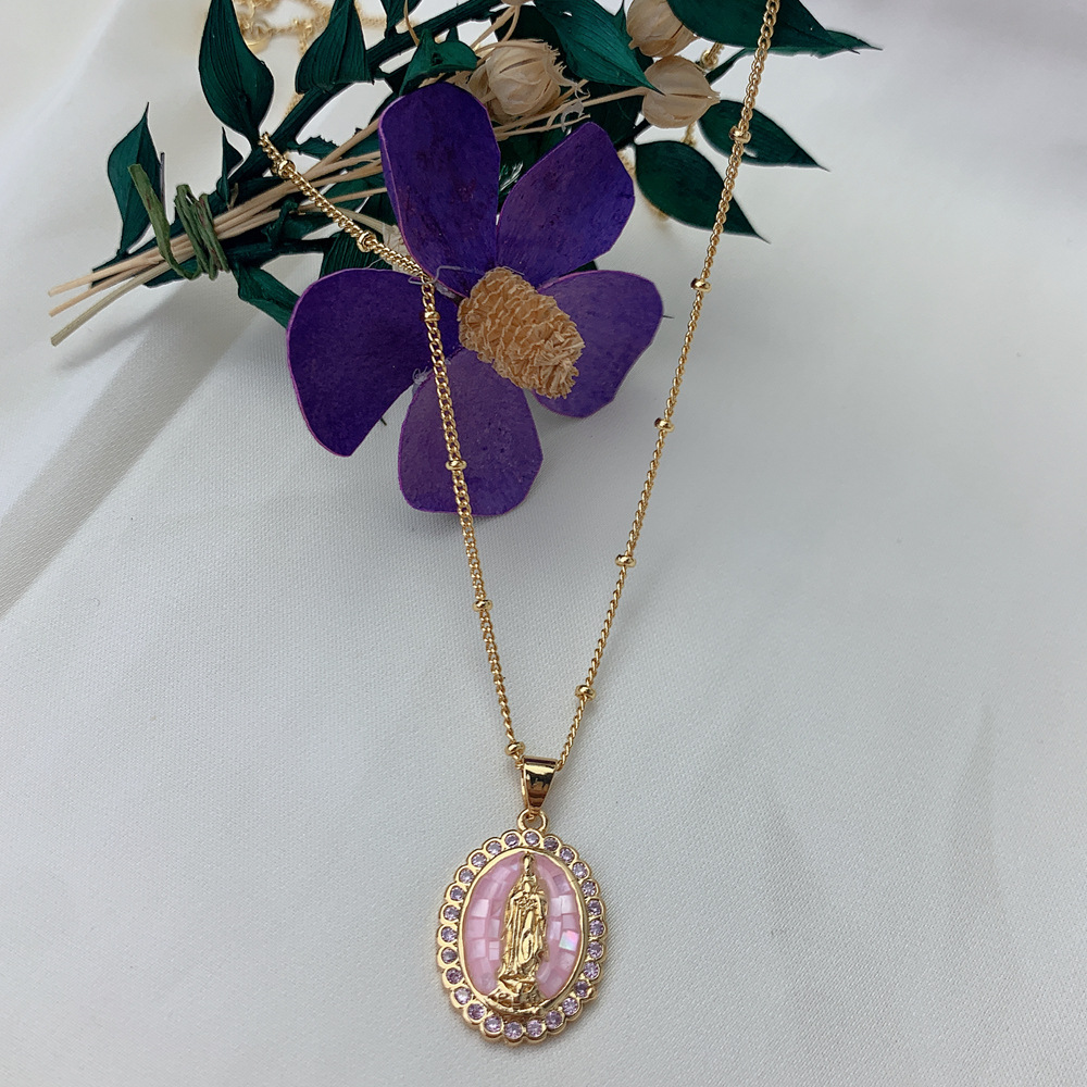 Fashion Human Oval Copper Inlaid Shell Zircon Necklace 1 Piece