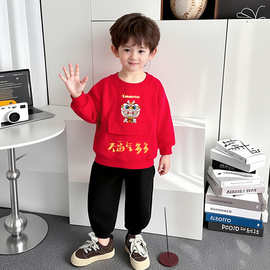 新款拜年服幼儿园元旦活动班服时尚洋气过年秋冬加绒套装两件套潮