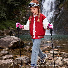 工厂定制-儿童薄款美式复古长袖拼接棒球服+牛仔直筒阔腿裤套装