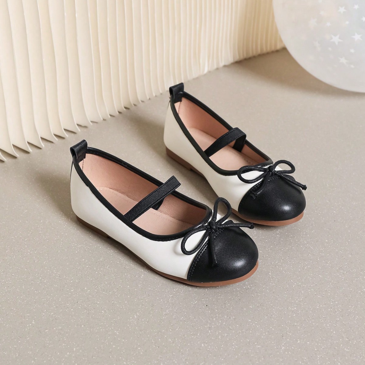 Cross-Border Export Girls' Single Shoes Girls' Bow Contrasting Color Princess Flats Ballet Leather Shoes