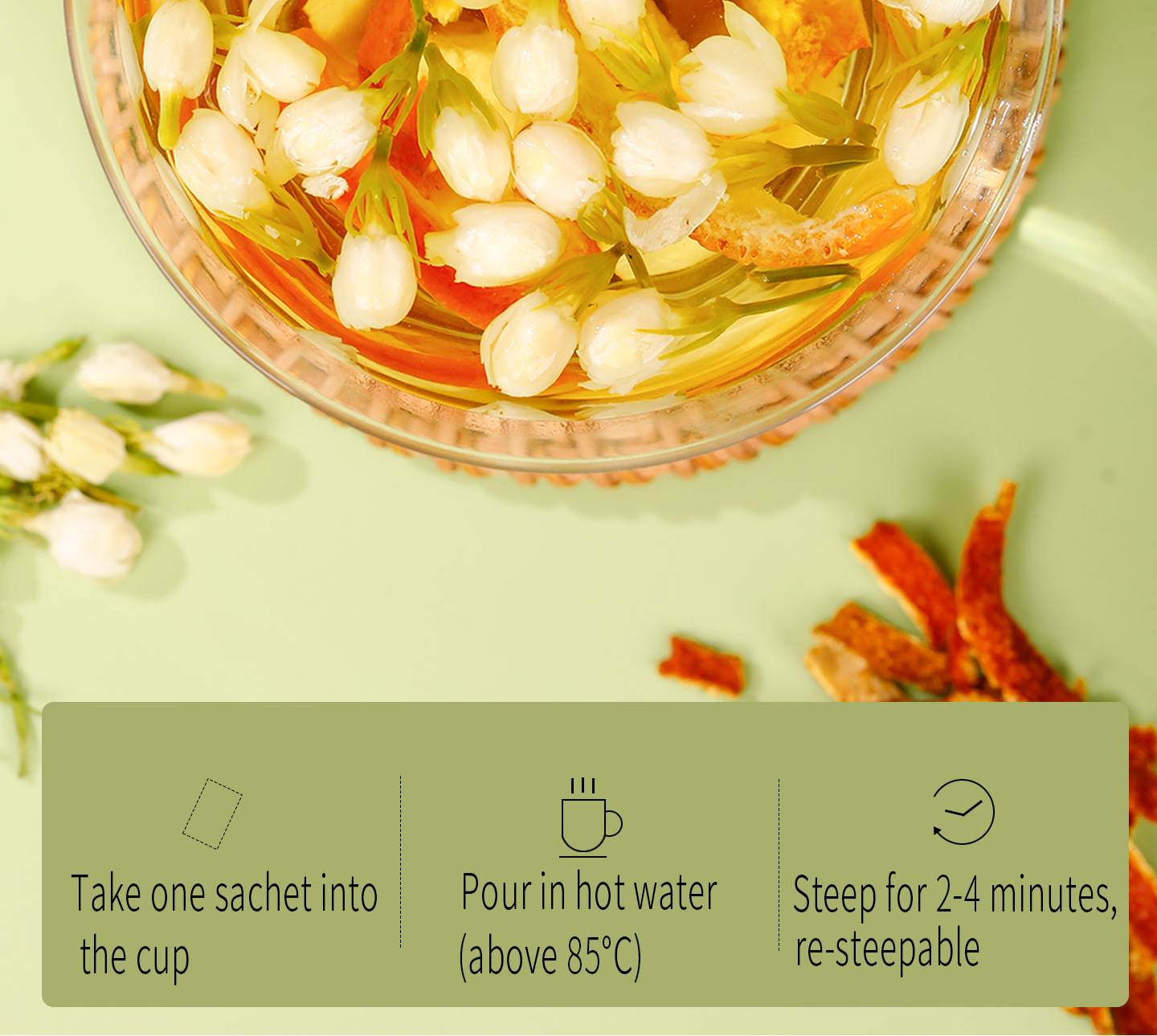 Jasmine Tea with Poria and Tangerine Peel Fu Ling Ju Pi Cha Pyramid Tea Bags 10 Pack 50g Sugar Free preparation