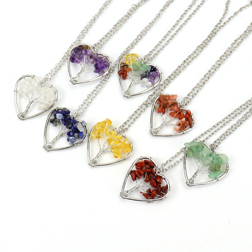 10g Weight Alloy Pendant Material Pendant Necklace Classification Alloy Chain Material 1 Piece Quantity Holiday, Daily Occasion Alloy, natural stone, Agate Material Tree, Heart Shape Pattern Women's Gender Beaded, Hollow Out Design Pastoral, Simple Style, IG Style Style IG Style Pastoral Simple Style Tree Heart Shape Alloy Natural Stone Agate Wholesale Pendant Necklace 3