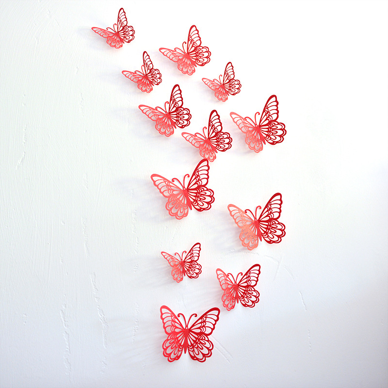 Mariposa hueco Comercio exterior color 12 piezas pegatinas tridimensionales decoración de la pared pegatinas de pared de fondo arte fiesta en casa