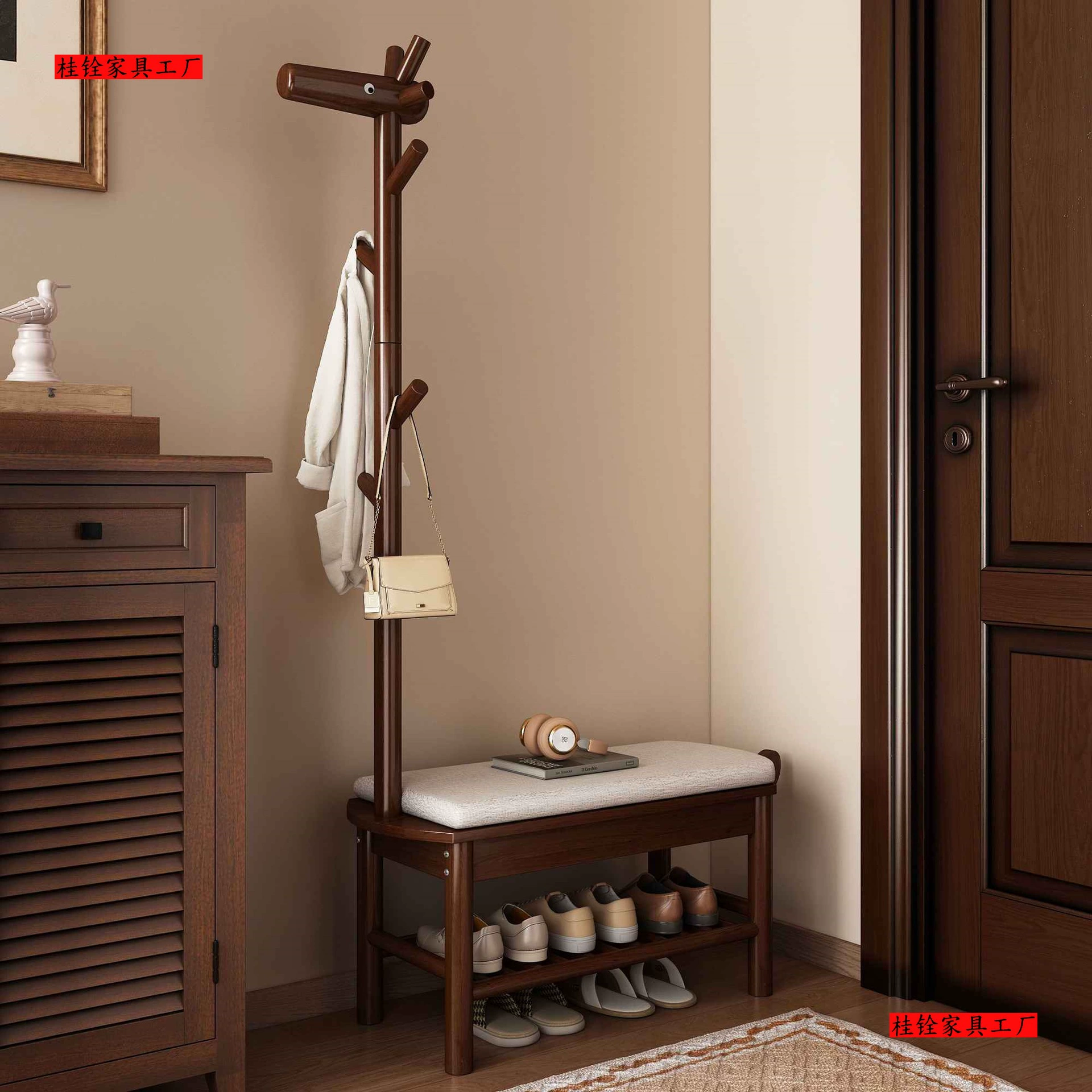 Вешалка для одежды из цельного дерева, напольная, для спальни, гостиной, для дома, для смены обуви, табурет для двери, стеллаж для хранения, креативная детская вешалка для одежды