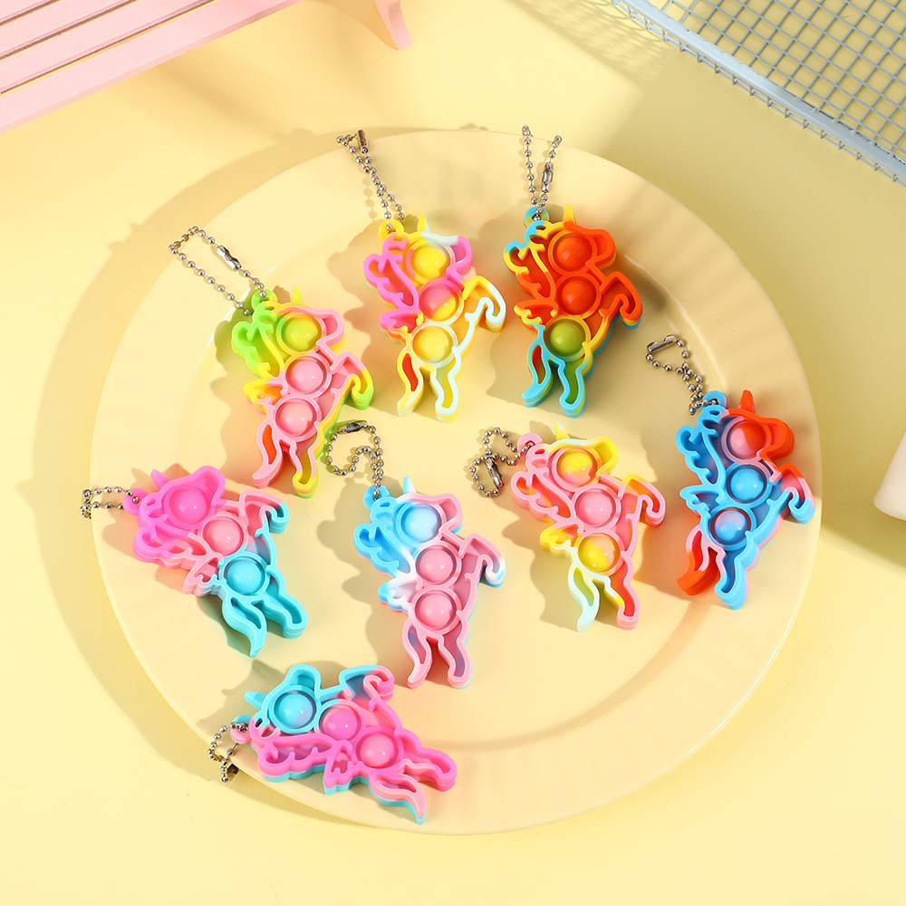 New Cartoon Unicorn Keychain Colorful Silicone Decompression Bubble Pendant Press and Pinch Decompression Toy