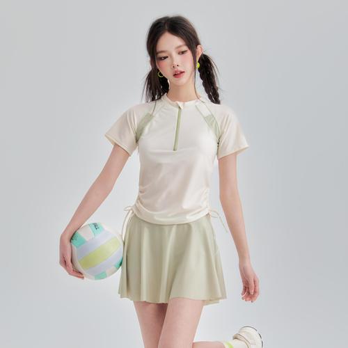 New polyester sporty separates swimsuit with stylish tennis vibe, Korean student skirt-style straight-leg swimwear for women