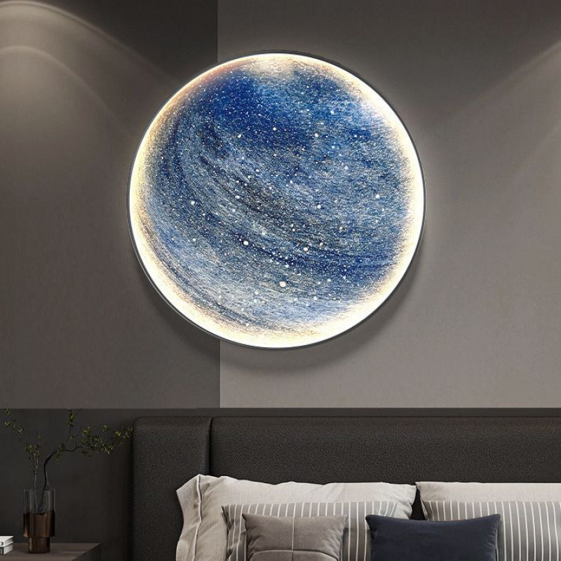 Luna moderna lujosa redonda iluminante fondo planetario pared decoración pintura de dormitorio sala de estar sofá porche colgar mural