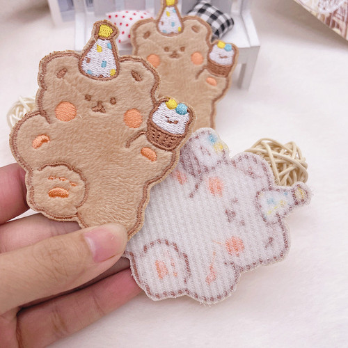 Treasure No. 1 Cute Cartoon Plush Bear Bangs Sticker Children's Hairpin Hair Trim Clip Embroidered Velcro