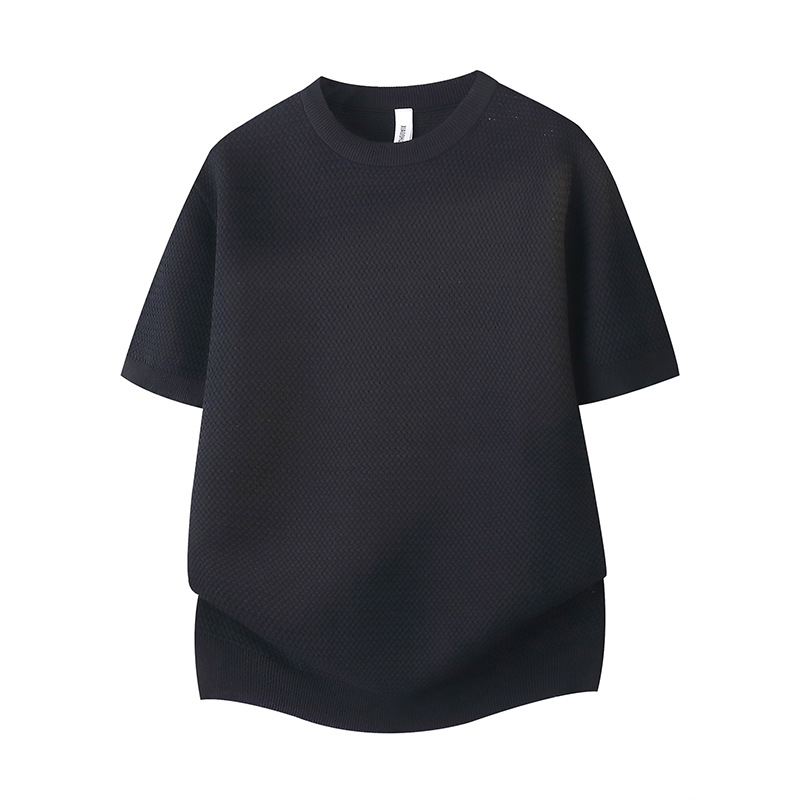 Nueva camiseta de punto de verano camiseta de manga corta hombre tejido textural seda de hielo verano viejo viento fábrica transfronteriza al por mayor