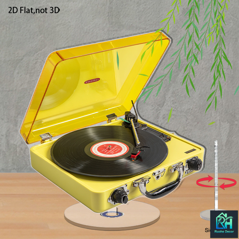 2D平面亚克力旋转便携式唱片机桌面摆件节日派对装饰