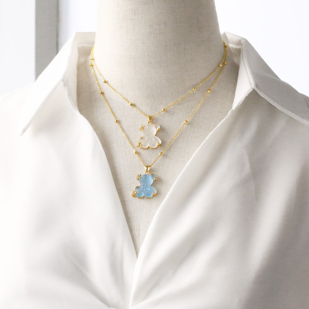 10g Weight Gold Plated Plating Material Resin, Zircon Inlay Material Pendant Necklace Classification cable chain Chain Type 1 Piece Quantity Daily, Street Occasion Copper Material Bear Pattern Unisex Gender Inlay Design Cute, Simple Style Style Copper Gold Plated Cute Simple Style Bear Inlay Resin Zircon Pendant Necklace 13