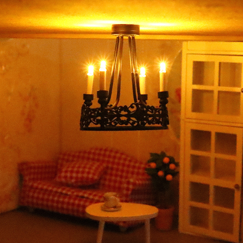 Dollhouse Simulation Mini Light-Up Chandelier Ceiling-Mounted Decorative Lamp Bedroom Miniature Scene Model
