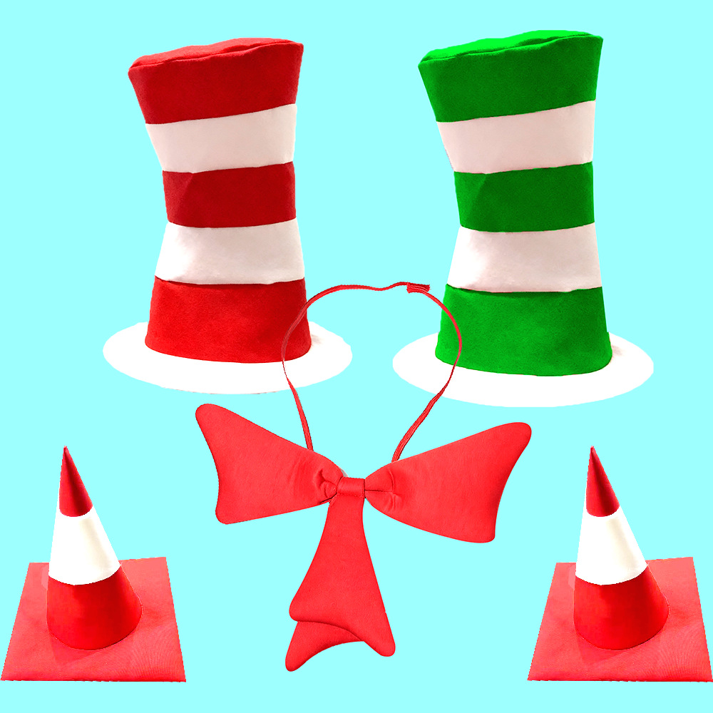 Halloween Dr. Seuss Birthday Party In-Stock Cat in a Tall Hat Road Cone Red and White Striped Tall Hat Christmas Bow
