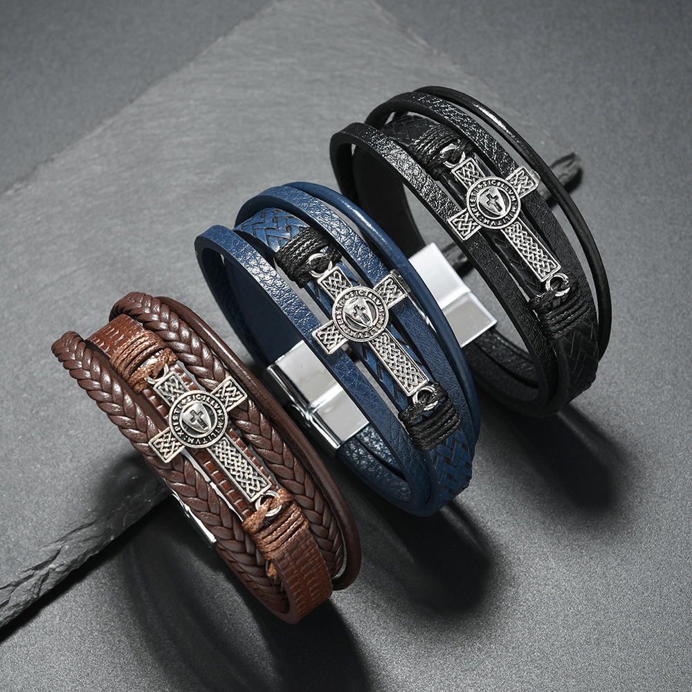 Men's Braided Leather Bracelet Waterproof And Hypoallergenic_voghion.com