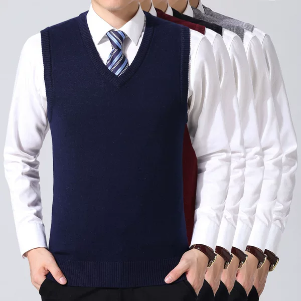 Autumn and Winter Men's 6 Wool Vest, V-Neck, Large Size, Formal Pullover Knitted Vest, Casual Sleeveless Vest for Young and Middle-Aged Men