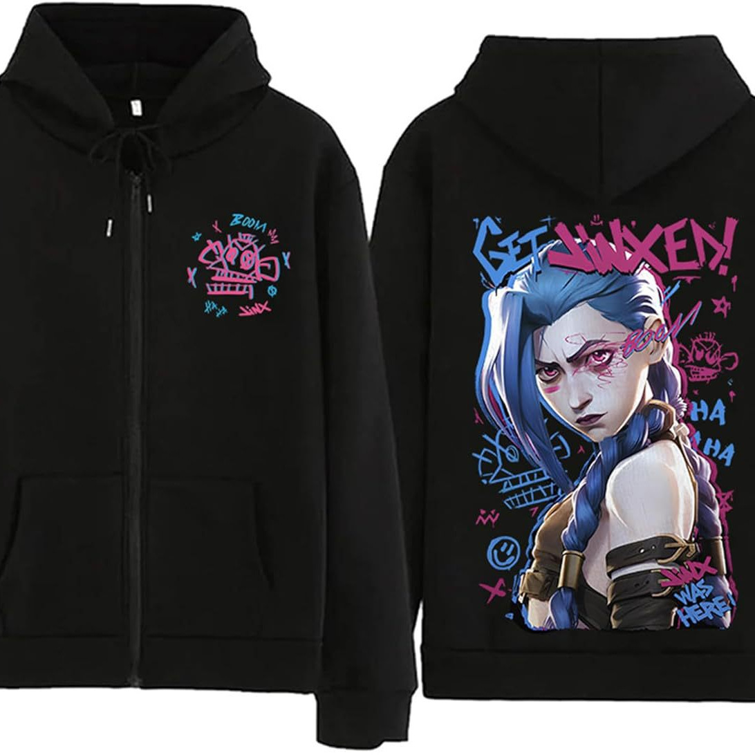 Wenjunus Arcane-Jinx Graphic Zipper Hoody Men Women Hip Hop