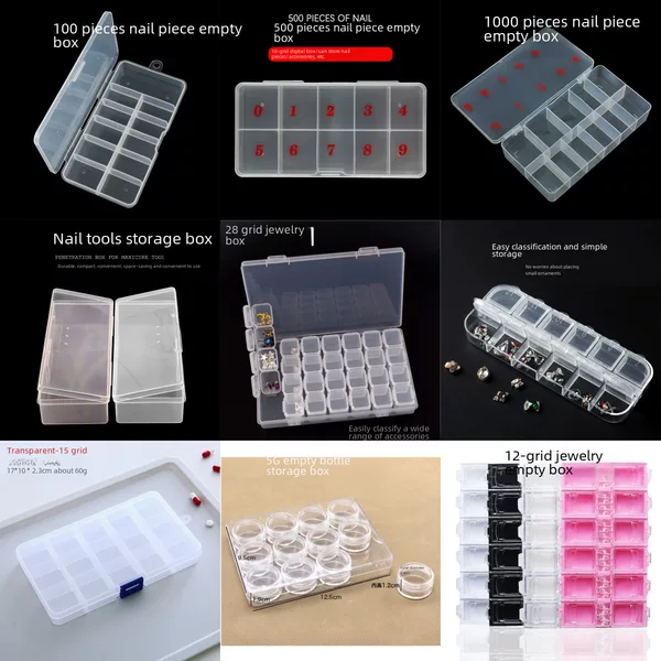 Manicure 100 Pieces, 500 Pieces, 1000 Pieces, Empty Box, Nail Piece Jewelry Storage Box, 28 Compartments Packaging Box, 12 Compartments, Independent Lid Opening