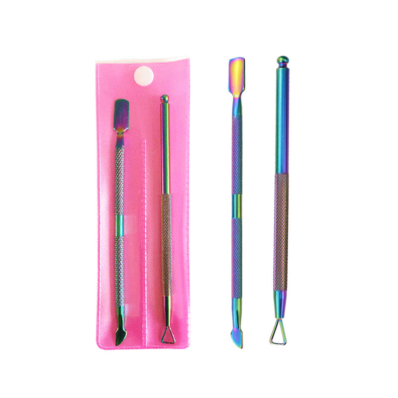 Acero inoxidable manicure acero empuje 4 piezas conjunto tenedor de piel muerta doble cabeza pequeño acero empuje esmalte de uñas cuchillo de eliminación de uñas empuje de piel muerta spot