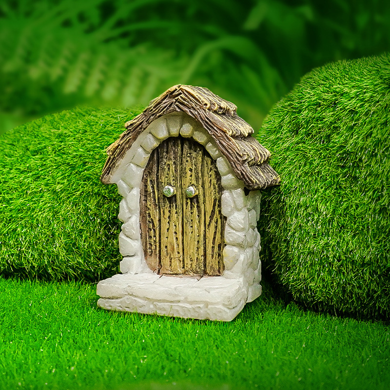 Tanque de peces paisaje decoración simulación chic pequeña puerta de madera marco de fotos accesorios puertas y ventanas de resina psicológica bandeja de arena suministros puerta