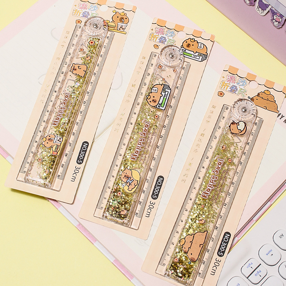 Valor facial alto 30cm alargado regla de arena flotante plegable con líneas onduladas lindas para estudiantes especiales de dibujos animados regla recta