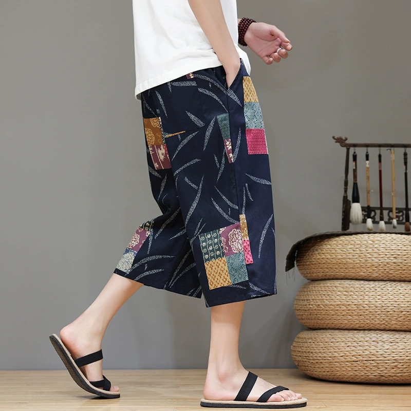 Summer trousers, cotton beach shorts for elementary school students, Chinese style, oversize, loose straight fit