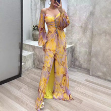 High-end women's dress高品质四季女装聚会压褶民族风性感连衣裙