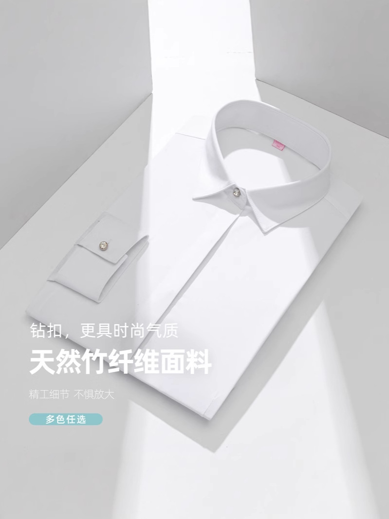 LOGO personalizado camisa de fibra de bambú para mujeres mangas largas sin quemar anti-arrugas ropa de trabajo de negocios camisa blanca image 3