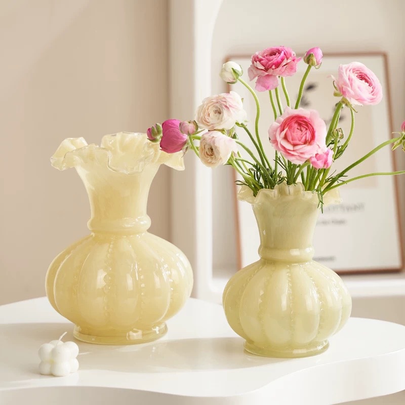 Ornamentación floral de la sala de estar vidrio esmaltado alto rosa cristal francés Fenton decoración creativa europea hecha a mano