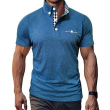 2025夏季跨境男装上衣时尚休闲t恤翻领纽扣欧美外贸定制格子短袖