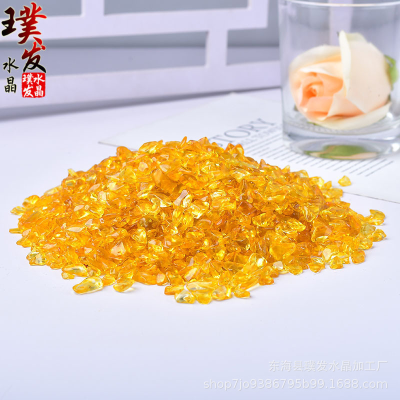 Colored Yellow Crystal Gravel Demagnetizing Stone, Violent Yellow Crystal Ornaments, Treasure Basin Filling, Donghai Crystal Wholesale