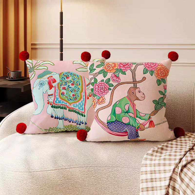 American Retro Animal Pattern Flannel Double-Sided Pillow Case Living Room Sofa Decorative Pillow Bedside Large Backrest Waist Pillow