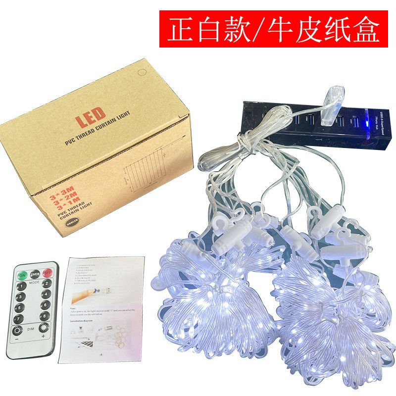 Transfronteriza Amazon LED alambre de cobre cortina de luz Cadena de luz USB control remoto 3*3 con gancho de Navidad de la boda decoración del dormitorio