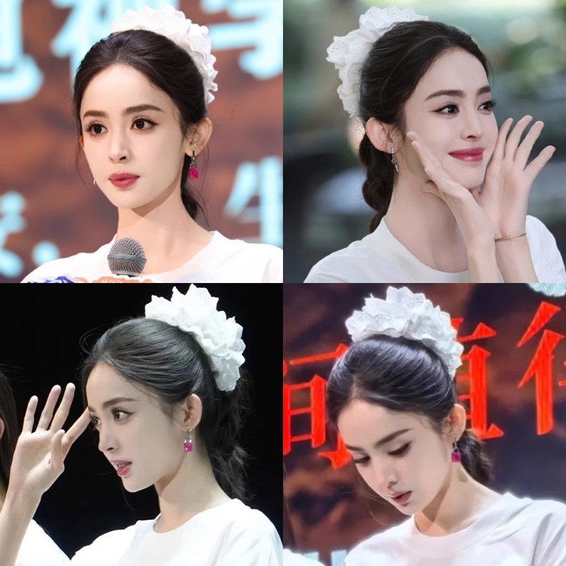 encaje blanco anillo de cabello de intestino grueso mujer sensación alta bola cabeza de cabello de cola de caballo temperamento atado cabello de cabello adornos de cabello