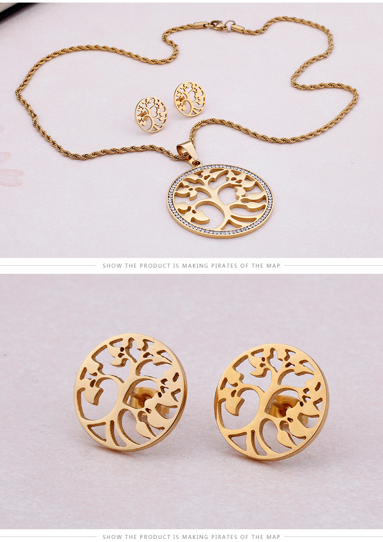 simple tree of life hollow stainless steel necklace earring set wholesale Nihaojewelry