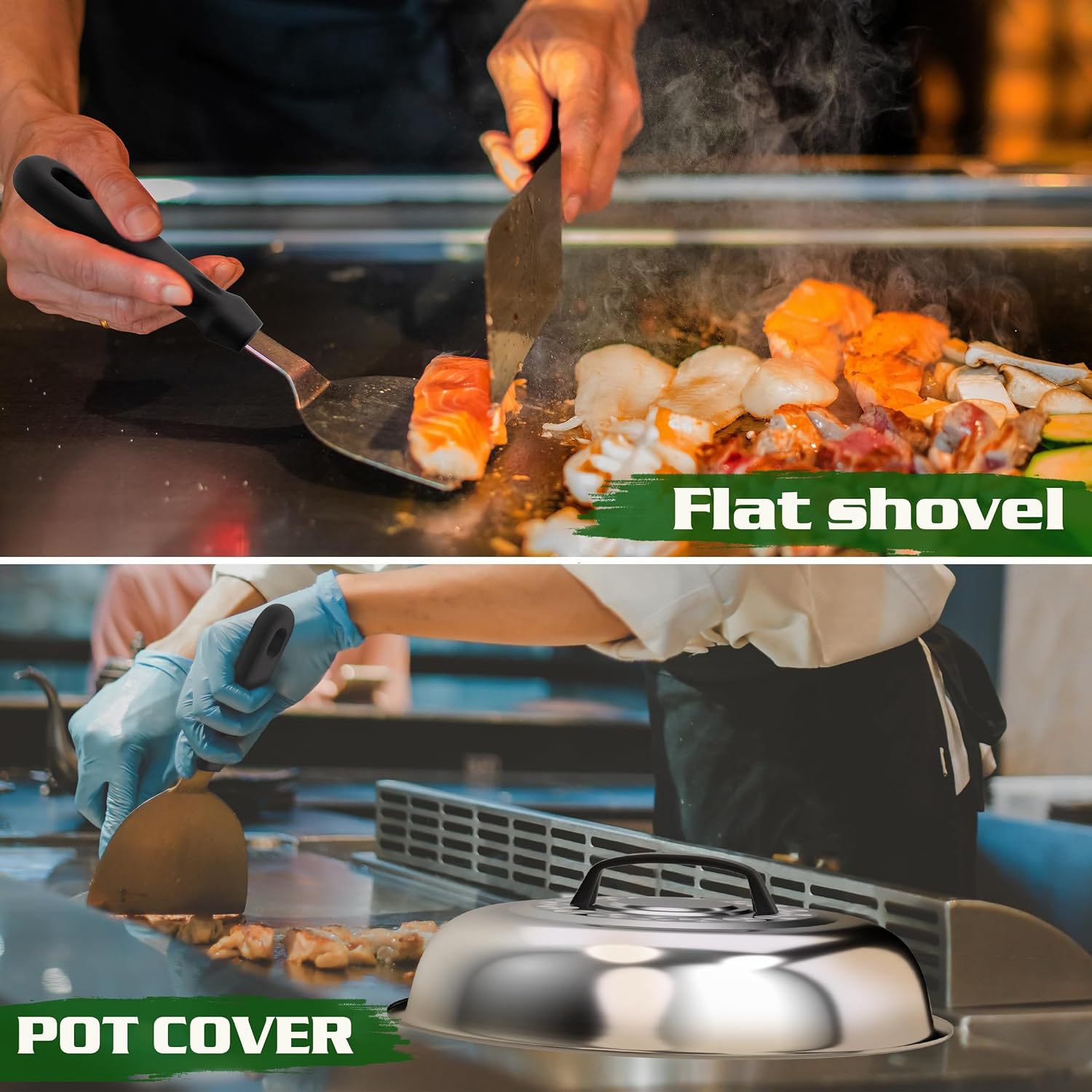 Amazon Hot sale acero inoxidable placa de acero conjunto de parrilla de parrilla de acampamiento al aire libre BBQ conjunto completo de herramientas de parrilla de pala frita