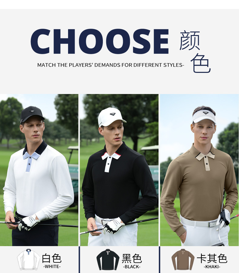 Áo polo nam dài tay golf PGM chất liệu waffle thoáng khí co giãn cao — Tay áo dài màu đen [kết cấu bánh quế/viền xẻ/độ đàn hồi cao ở mọi mặt] YF823 chi tiết 12