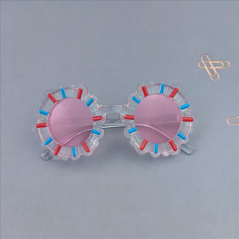 Full Frame Glasses Structure Cute Novelty Sweet Flower Ac UV400 Protection Tinted Lenses Round Frame Full Frame Kids Sunglasses