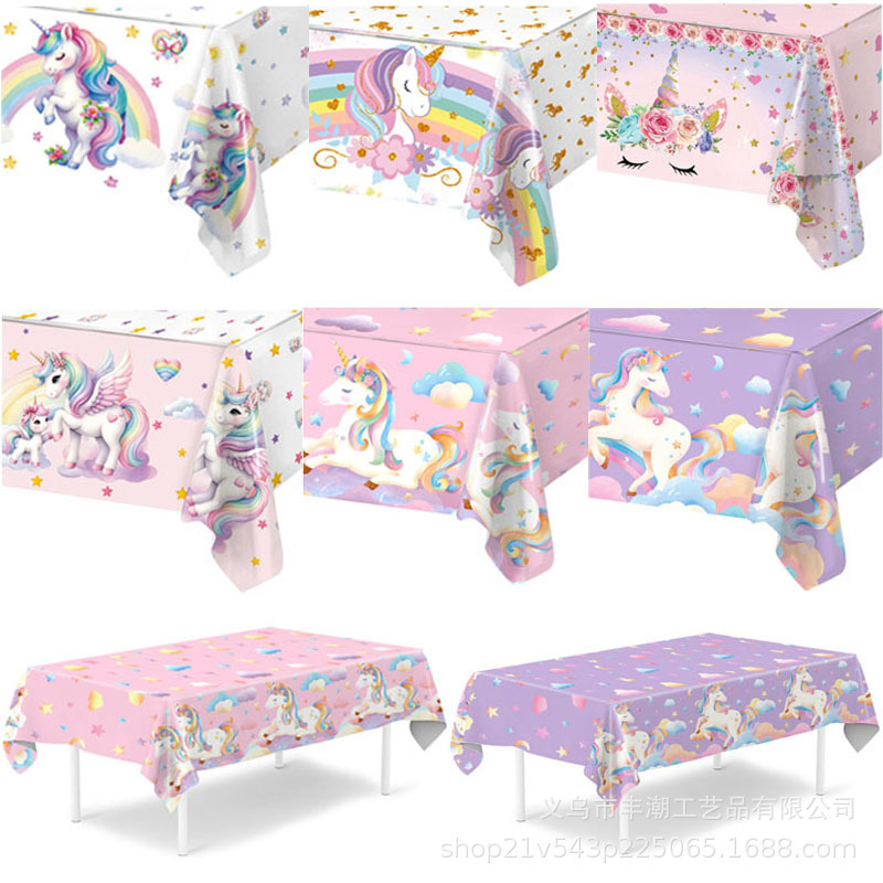 在庫ありユニコーンテーマパーティーテーブルクロス子供の誕生日パーティーパーティーテーブル装飾使い捨てプラスチックテーブルクロス|undefined