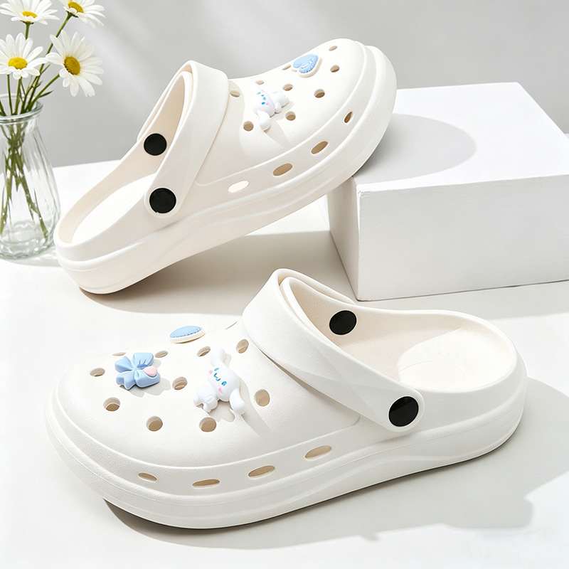 Croc Shoes Women's Summer Outer Wear Non-Slip Thick-Soled Slippers with Poop Feeling Couple Casual Two-Wear Baotou Beach Sandals