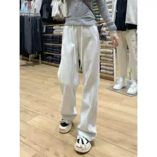 秋冬加绒美式复古运动卫裤女休闲松弛感阔腿裤小个子垂感拖地长裤