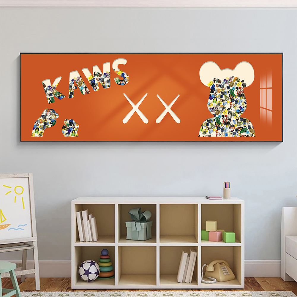 Lego building block pintura cabecera pintura decorativa marca de moda Kaws habitación de los niños dormitorio colgante pintura oso violento mural