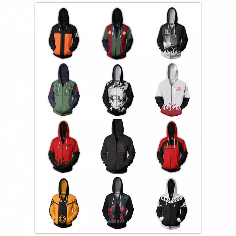 New 3D printed zipper sweater COSPALY anime Naruto hooded sports sweater