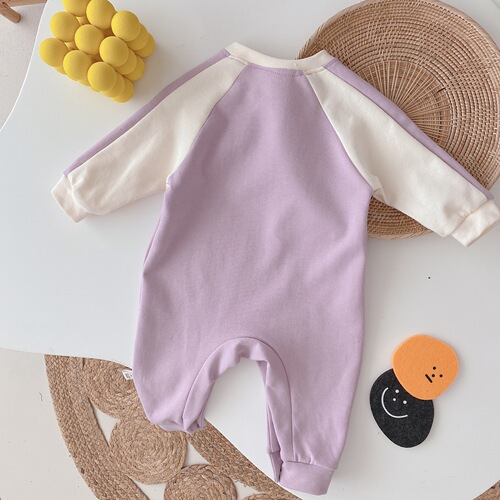 Baby contrasting color jumpsuit 0-2 years old spring clothing baby girl duck letter print crawl suit newborn clothes ML365