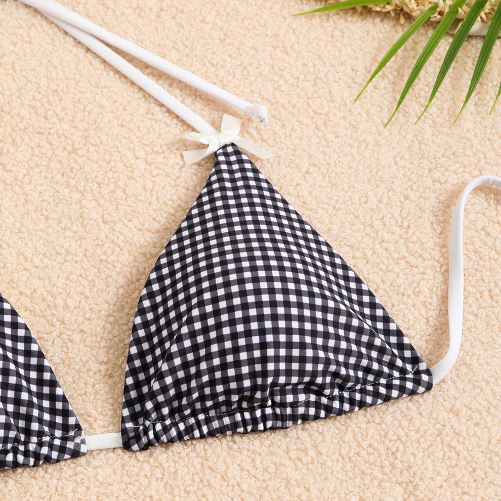 Bikini Swimwear Women Split Bikini Plaid Printed Bow Sexy Swimsuit