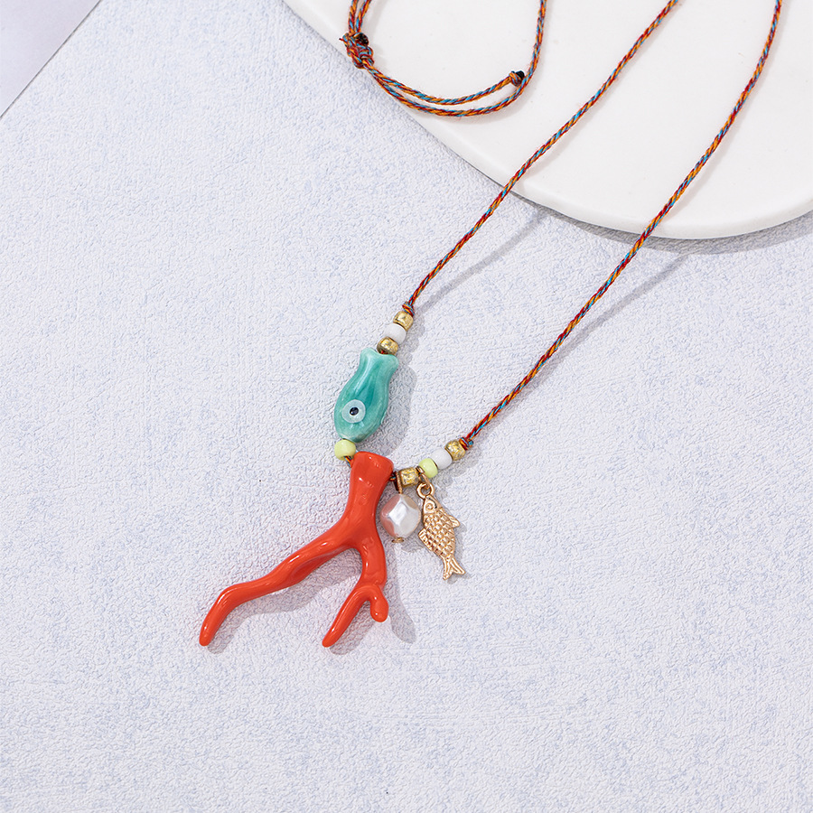 Women's Gender Marine Style Starfish Coral Acrylic Rope Ceramics Cord String Lobster Trigger Clasp Closure Pendant Necklaces Wholesale